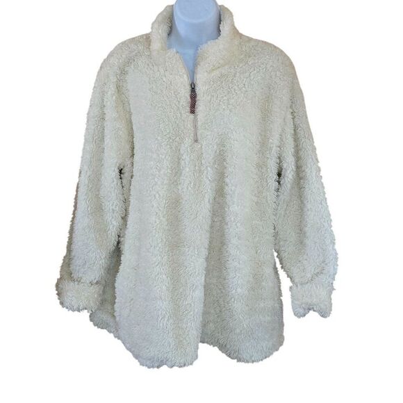 Weatherproof Tops - Cream Sherpa Fleece Pullover XL Cozy Chic warm ski winter soft boho cottagecore